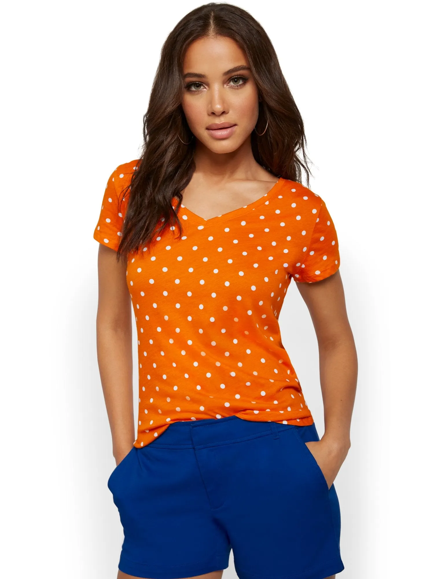 Dot-Print V-Neck Perfect Tee