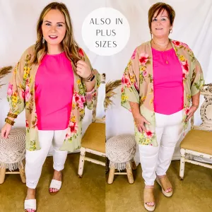 Forever Friends Floral Print Short Sleeve Kimono in Dusty Sage Green