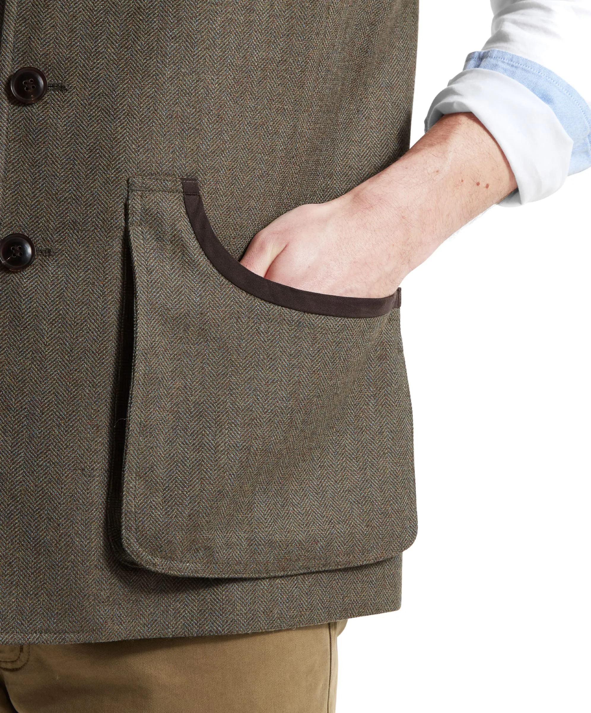 Holcot Tweed Waistcoat - Loden Green Herringbone Tweed