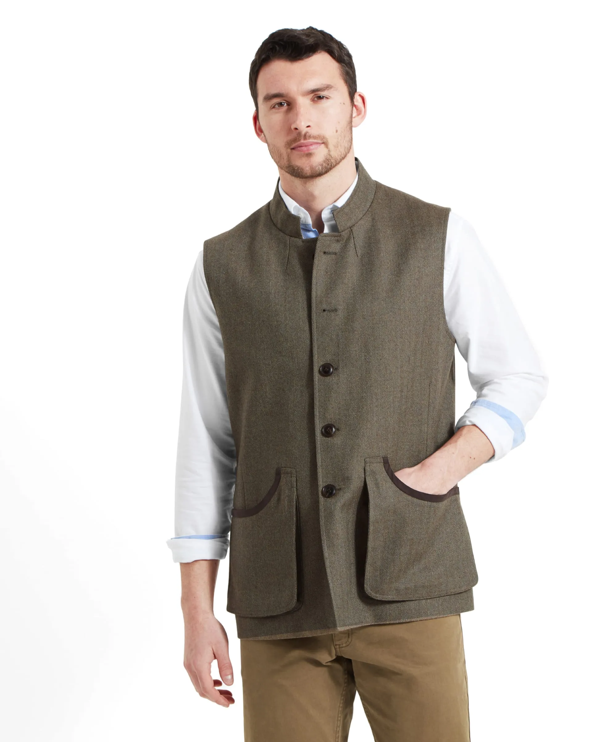 Holcot Tweed Waistcoat - Loden Green Herringbone Tweed