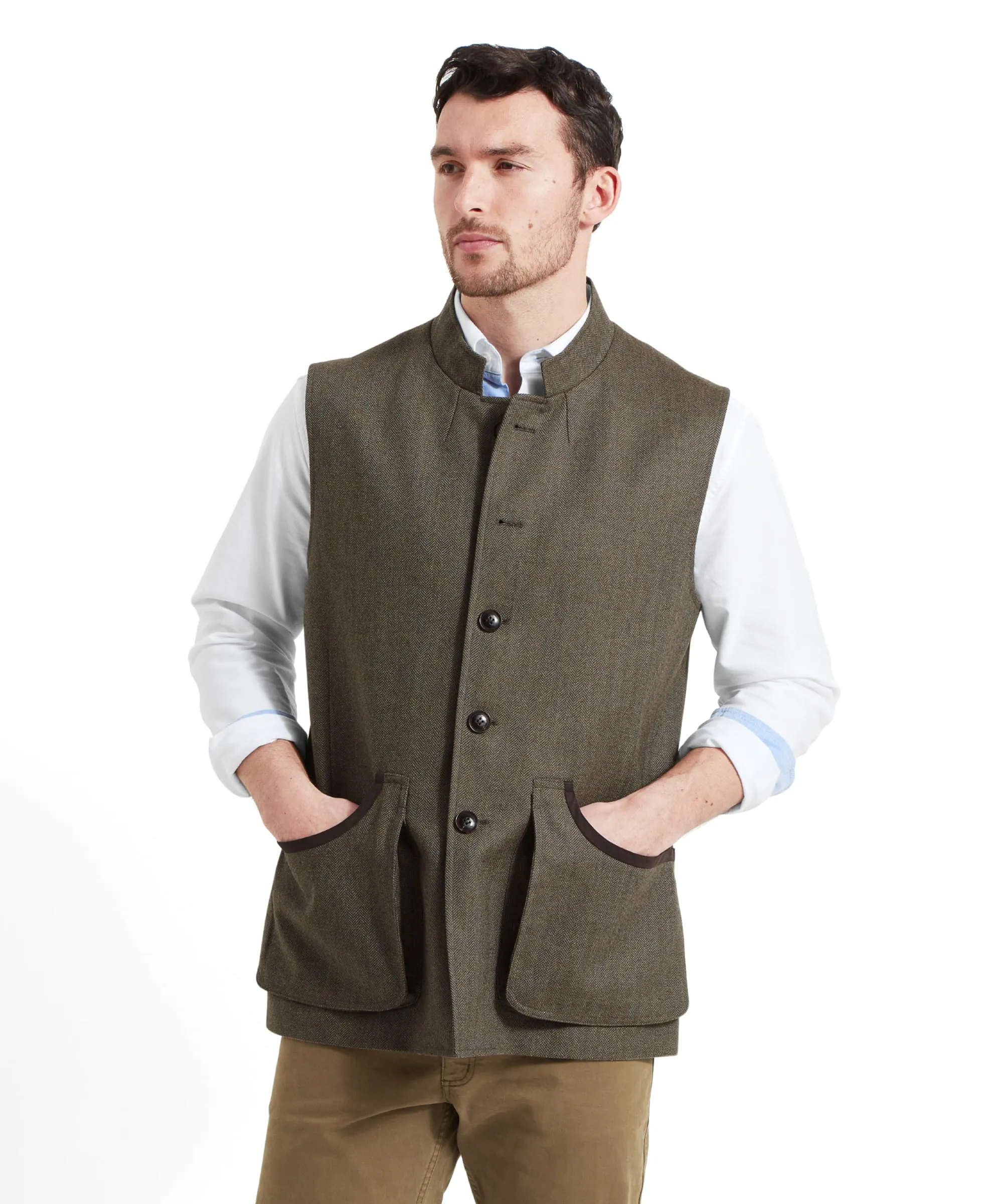 Holcot Tweed Waistcoat - Loden Green Herringbone Tweed