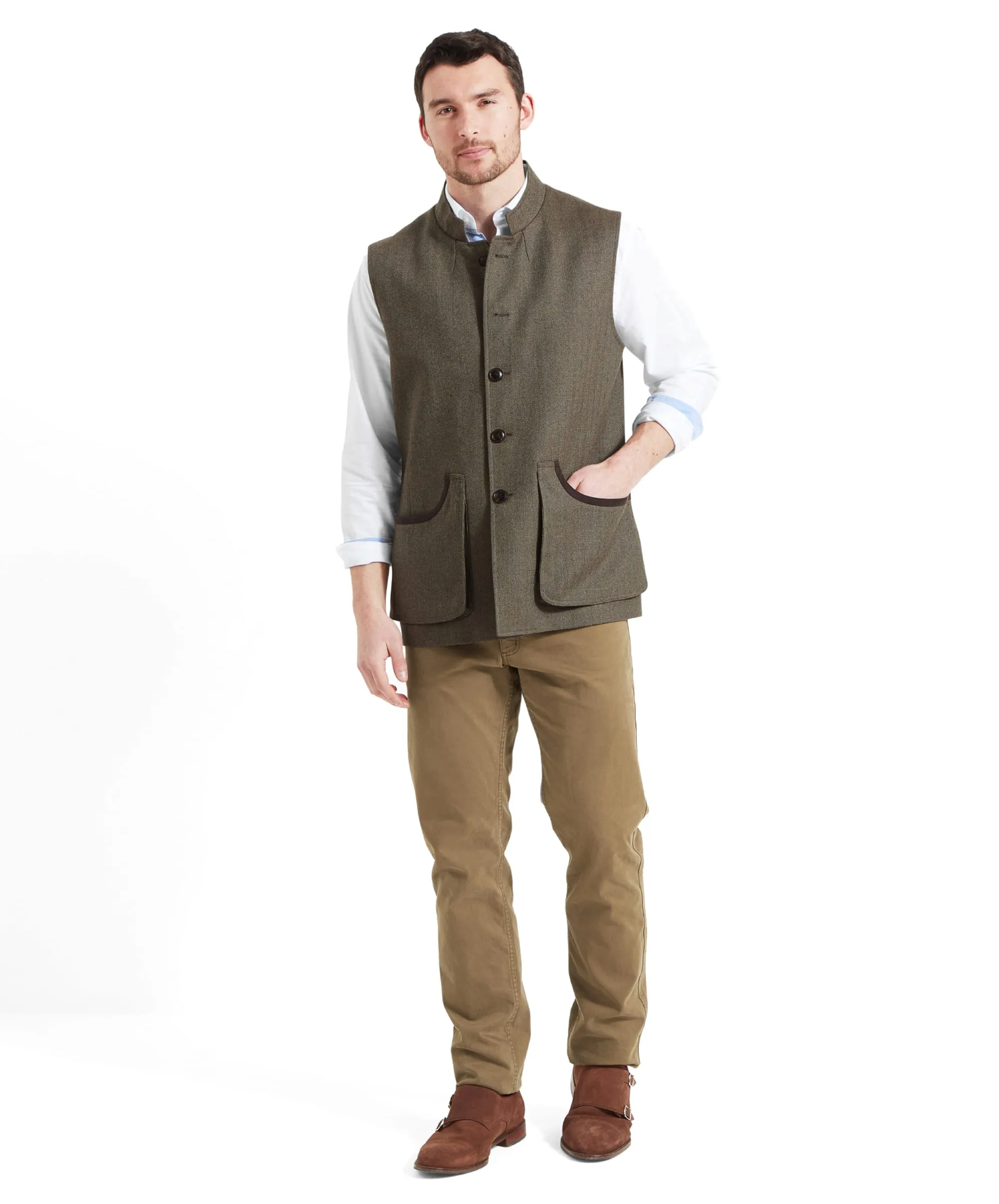 Holcot Tweed Waistcoat - Loden Green Herringbone Tweed