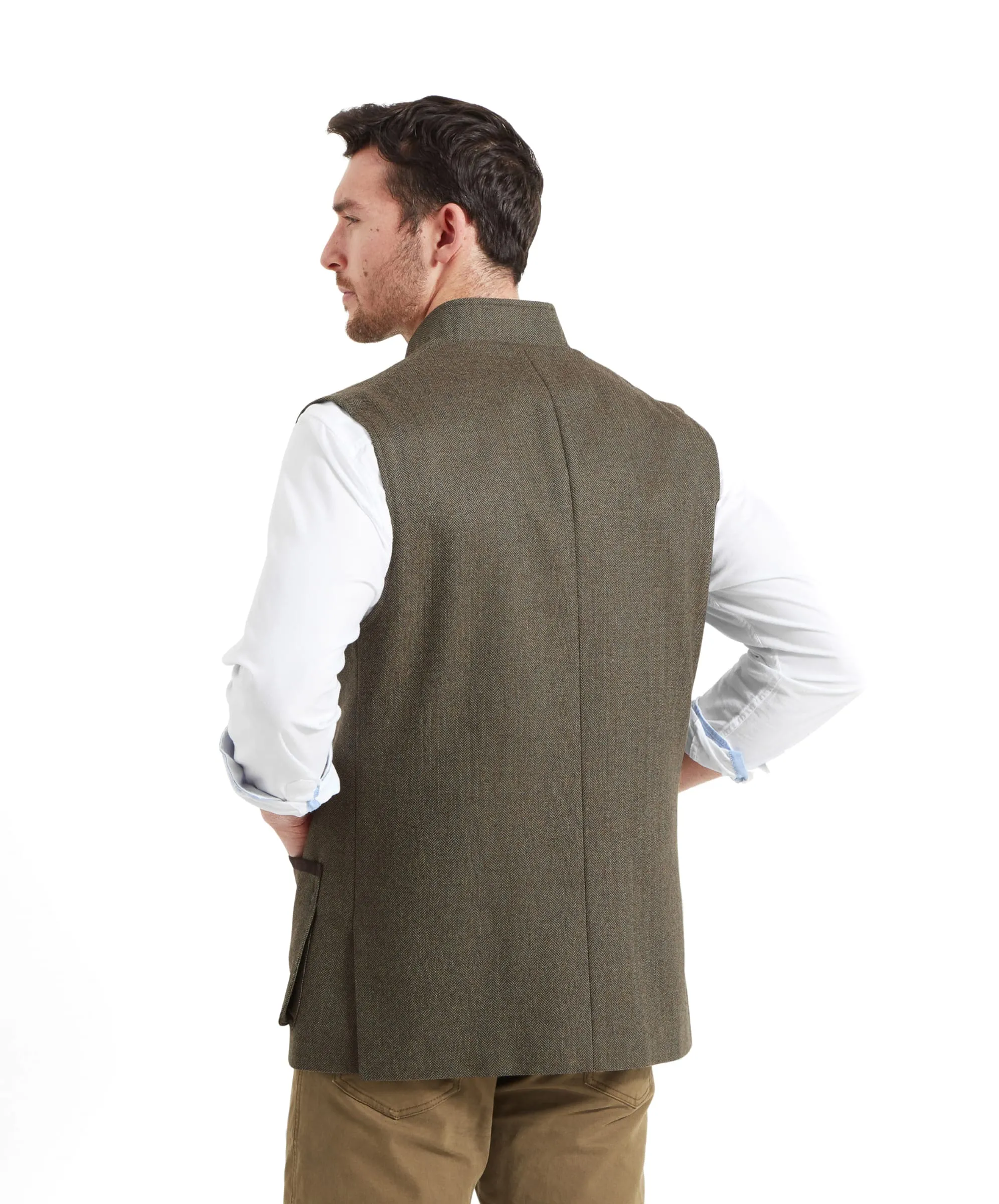 Holcot Tweed Waistcoat - Loden Green Herringbone Tweed