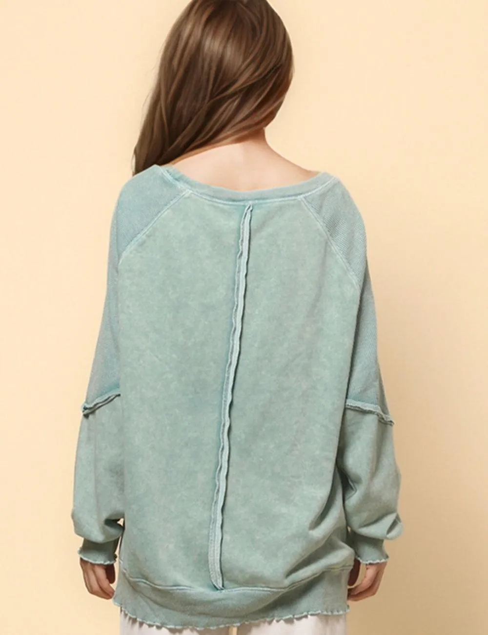 Ladies Slouchy Washed Color Relaxed Pullover Sweatshirt SKT4737