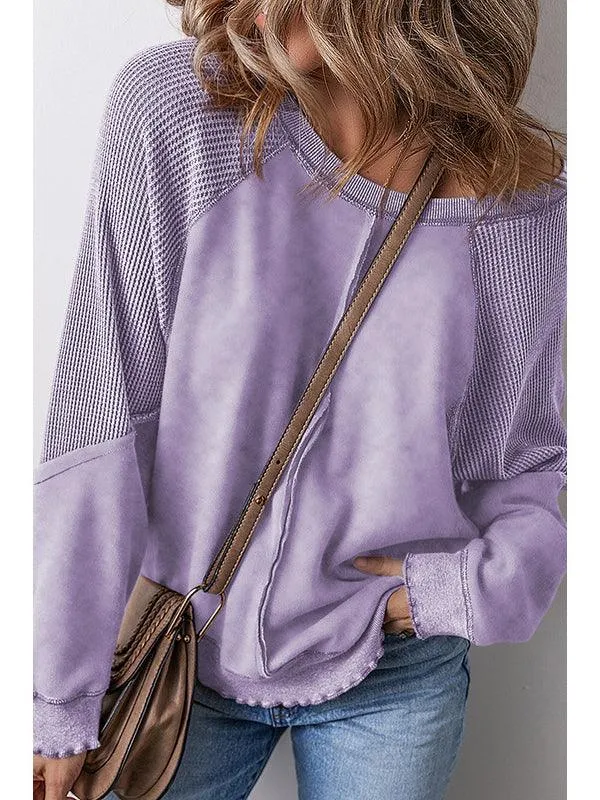 Ladies Slouchy Washed Color Relaxed Pullover Sweatshirt SKT4737