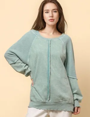 Ladies Slouchy Washed Color Relaxed Pullover Sweatshirt SKT4737