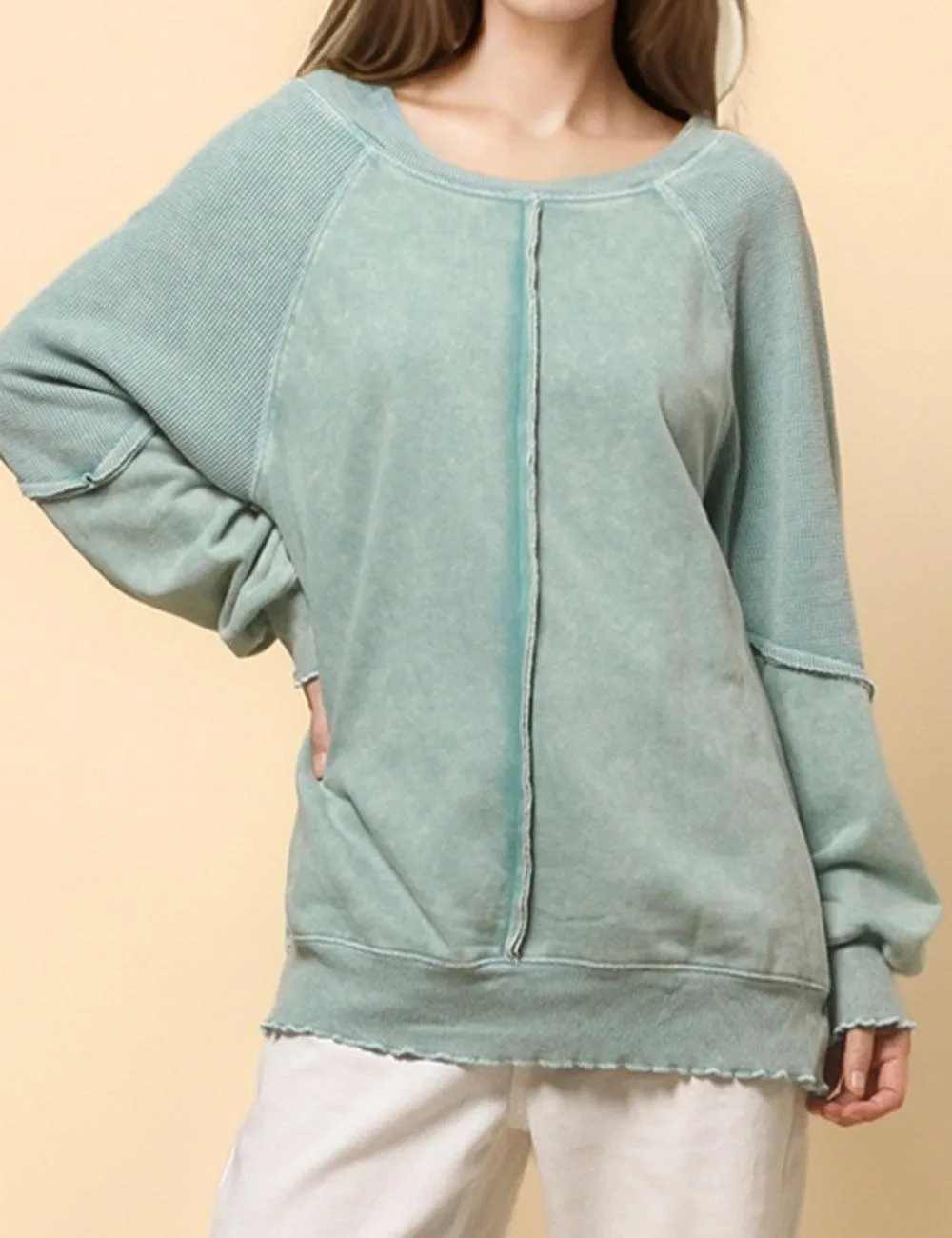 Ladies Slouchy Washed Color Relaxed Pullover Sweatshirt SKT4737