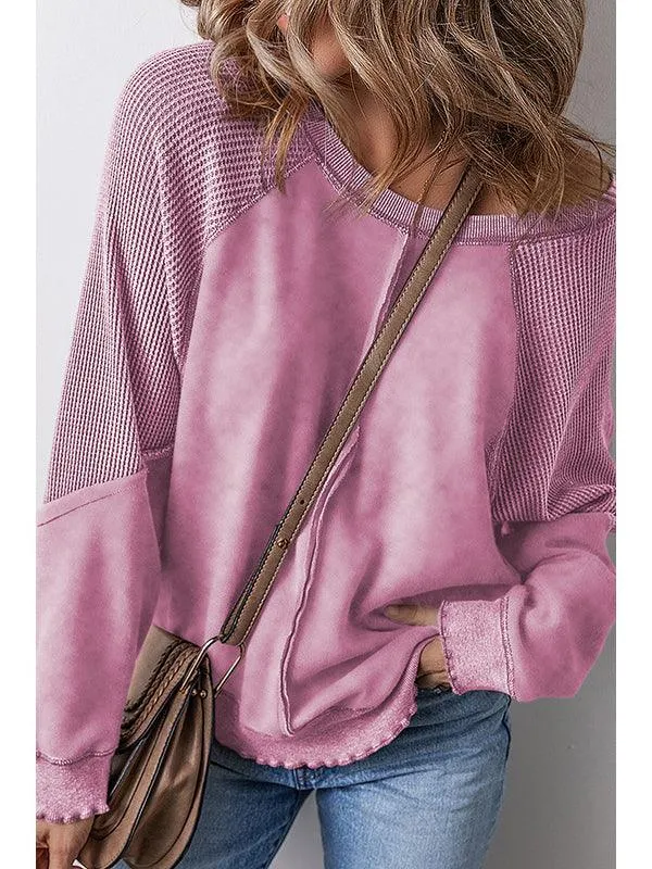 Ladies Slouchy Washed Color Relaxed Pullover Sweatshirt SKT4737