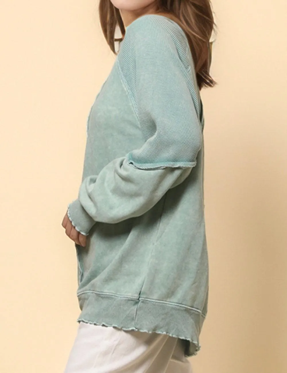 Ladies Slouchy Washed Color Relaxed Pullover Sweatshirt SKT4737