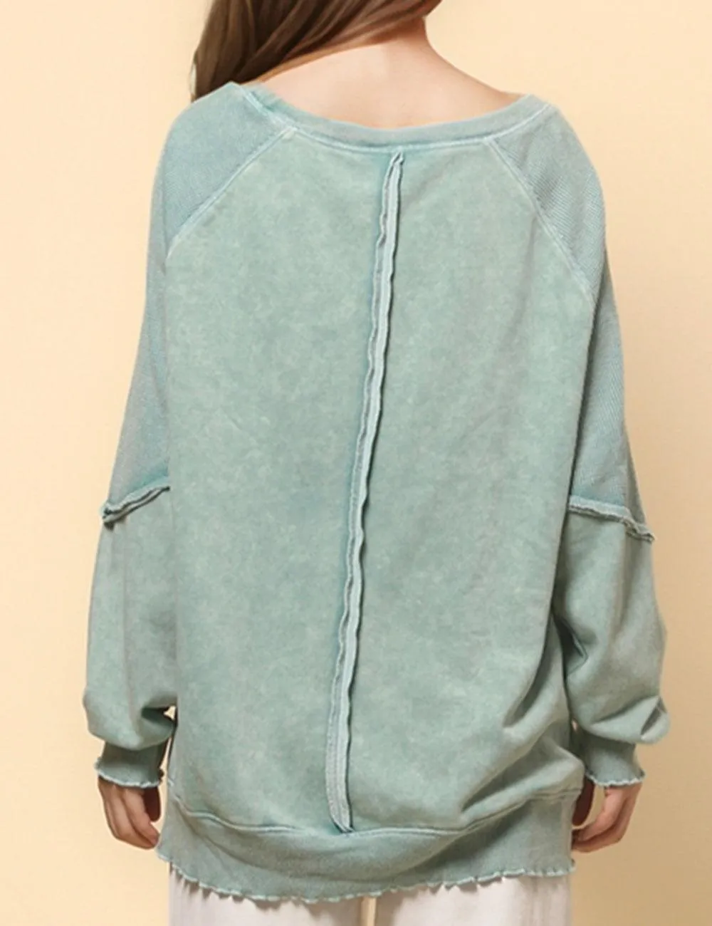 Ladies Slouchy Washed Color Relaxed Pullover Sweatshirt SKT4737