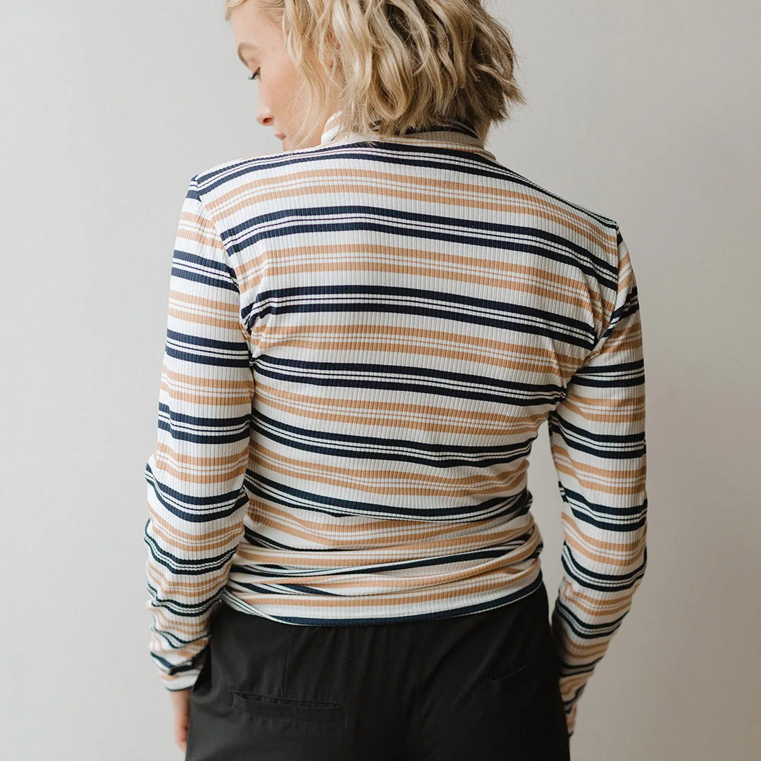 Long Sleeve Turtleneck, Navy and Tan Stripe