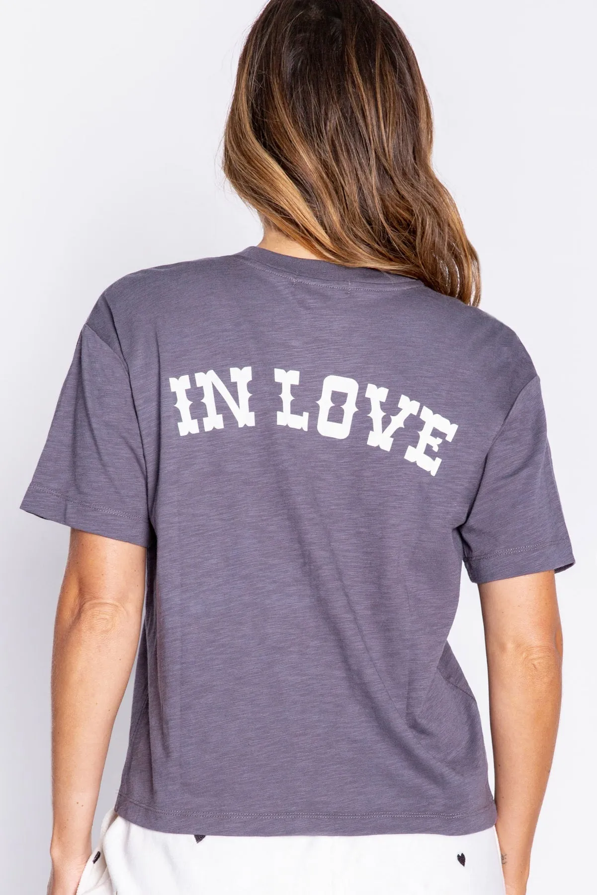 Lucky In Love Short Sleeve Top in Charcoal