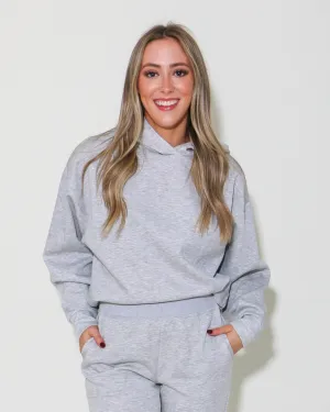 LUXE CROP HOODED PULLOVER IN GREY