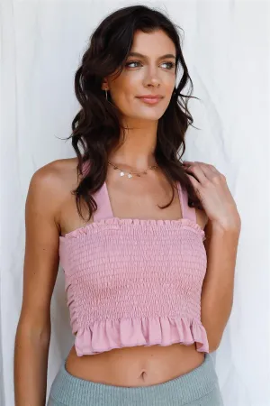 Mauve Smocked Back Criss-Cross Self-Tie Strap Sleeveless Crop Top /3-2-1