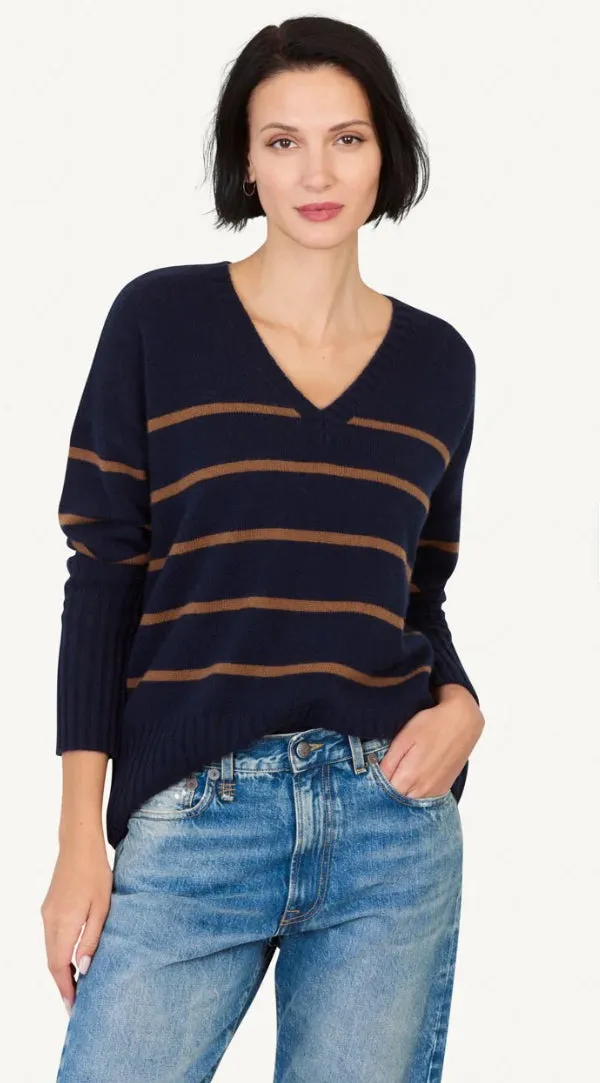 No0067 Navy Stripe Cashmere Sweater