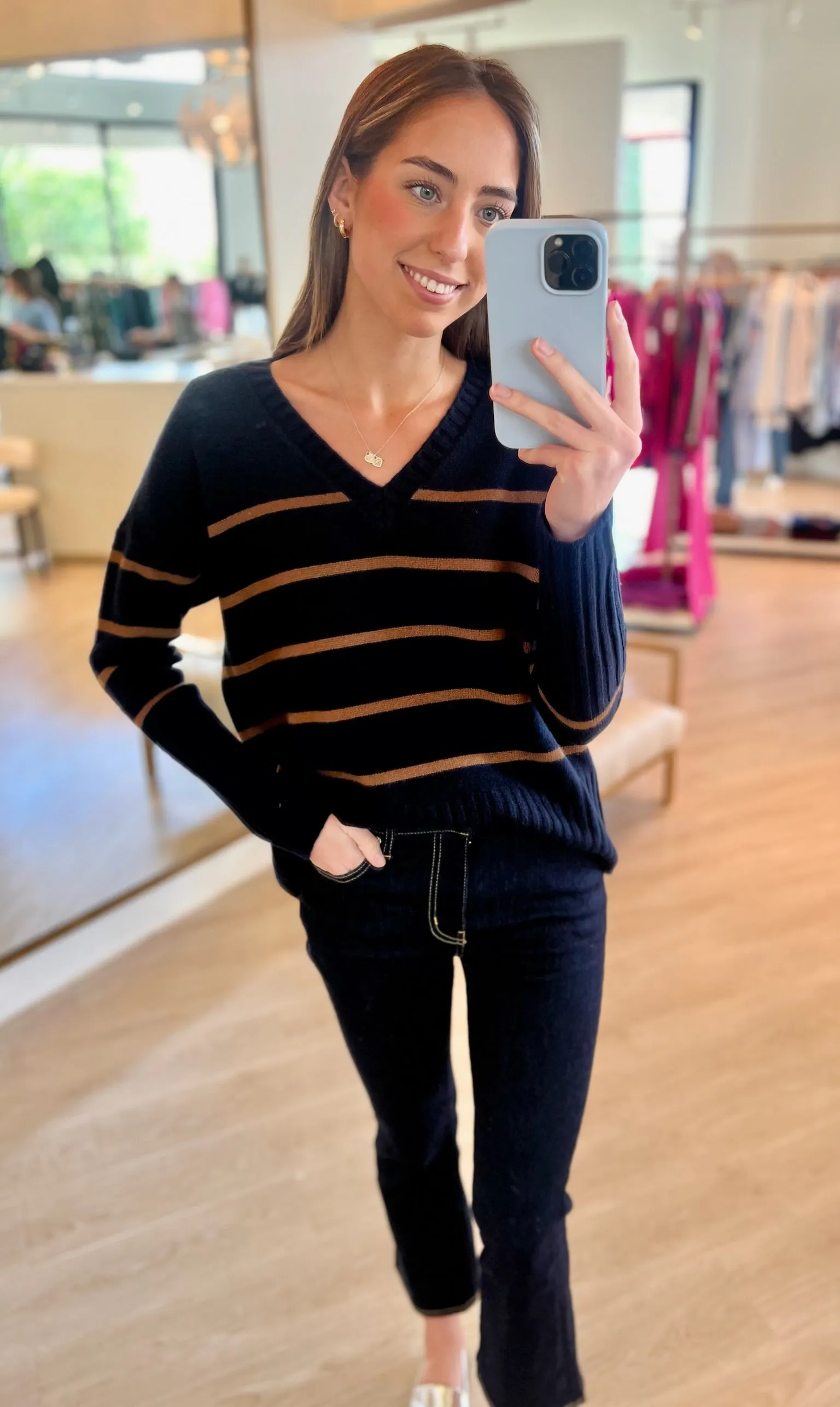 No0067 Navy Stripe Cashmere Sweater