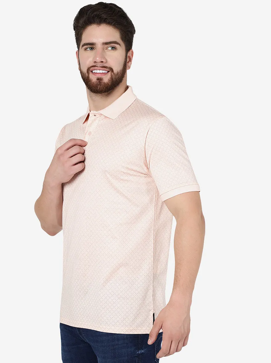 Peach Printed Slim Fit Polo T-Shirt | JadeBlue