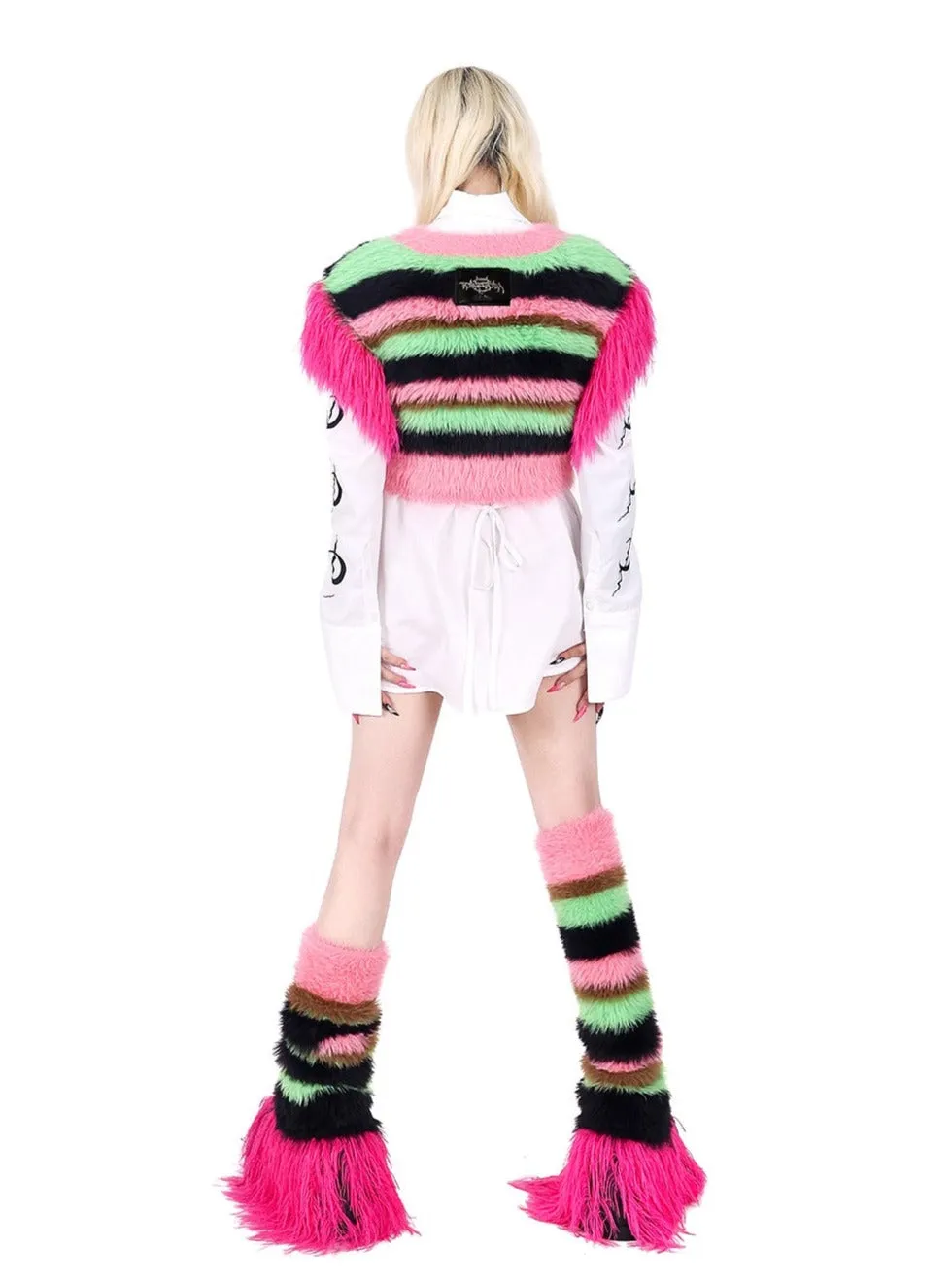 PINKSPINK Neon Rave Fuzzy Crop Sweater - Pink/Green Multi