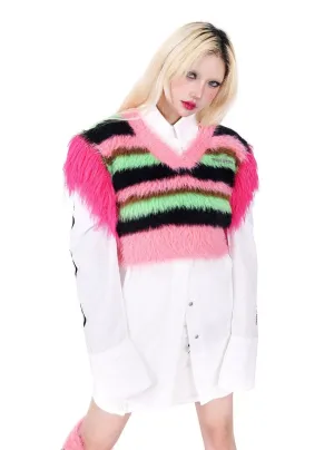 PINKSPINK Neon Rave Fuzzy Crop Sweater - Pink/Green Multi