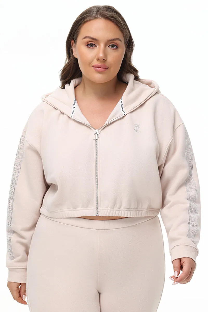 Plus-Size Cropped Fleece Hoodie With Side Bling