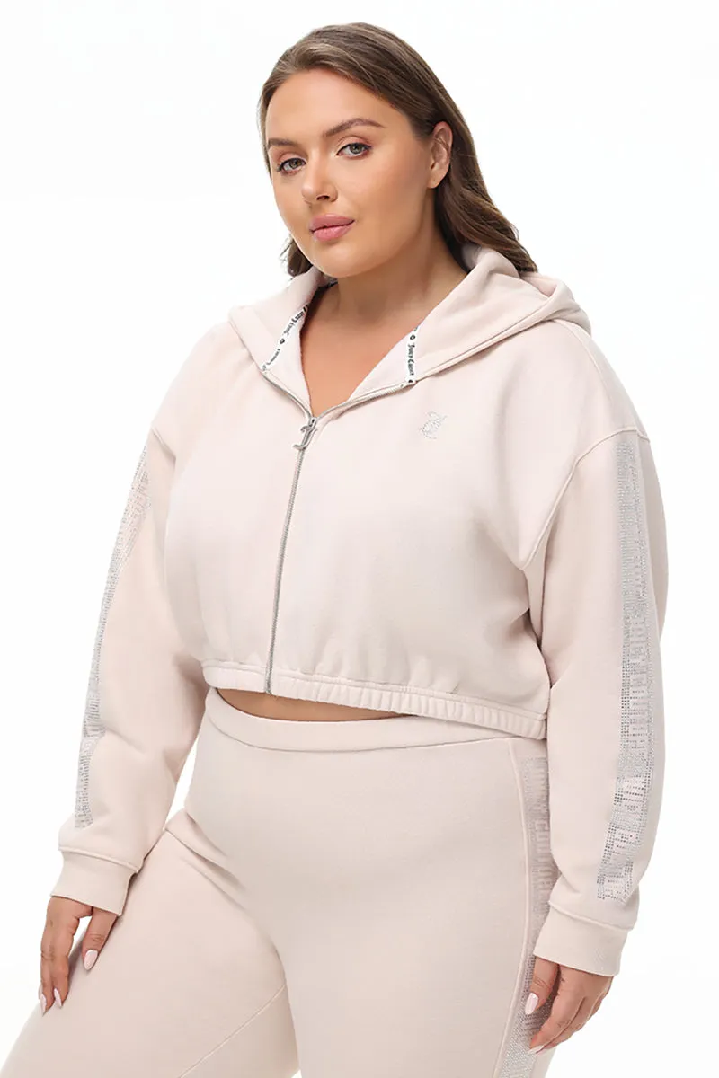 Plus-Size Cropped Fleece Hoodie With Side Bling