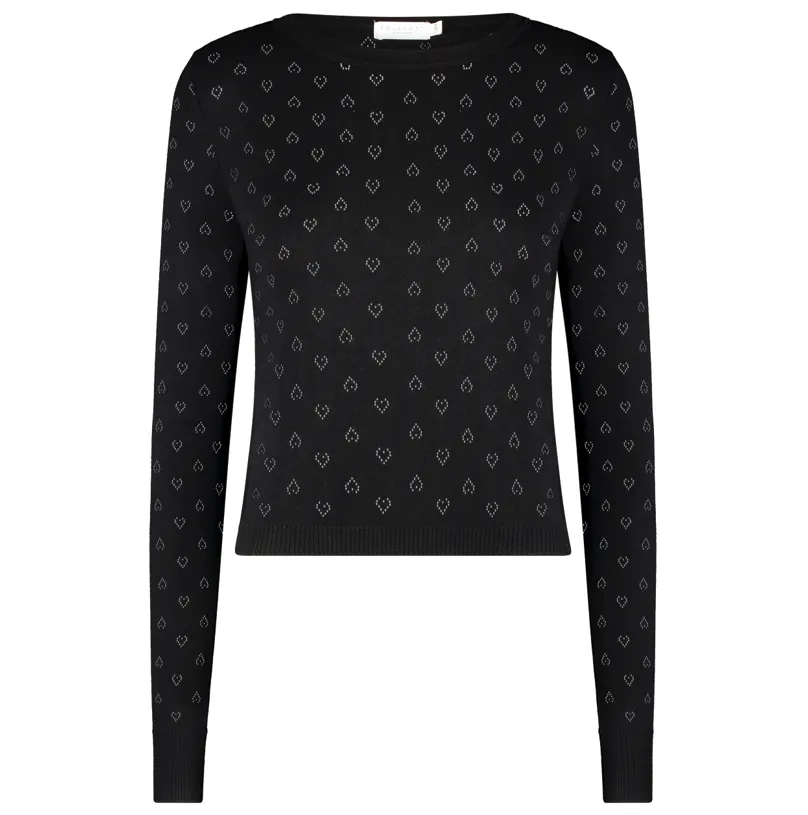 Polkadot Black Vintage Hearts PARKER CROP SLOUCHY Crew LS