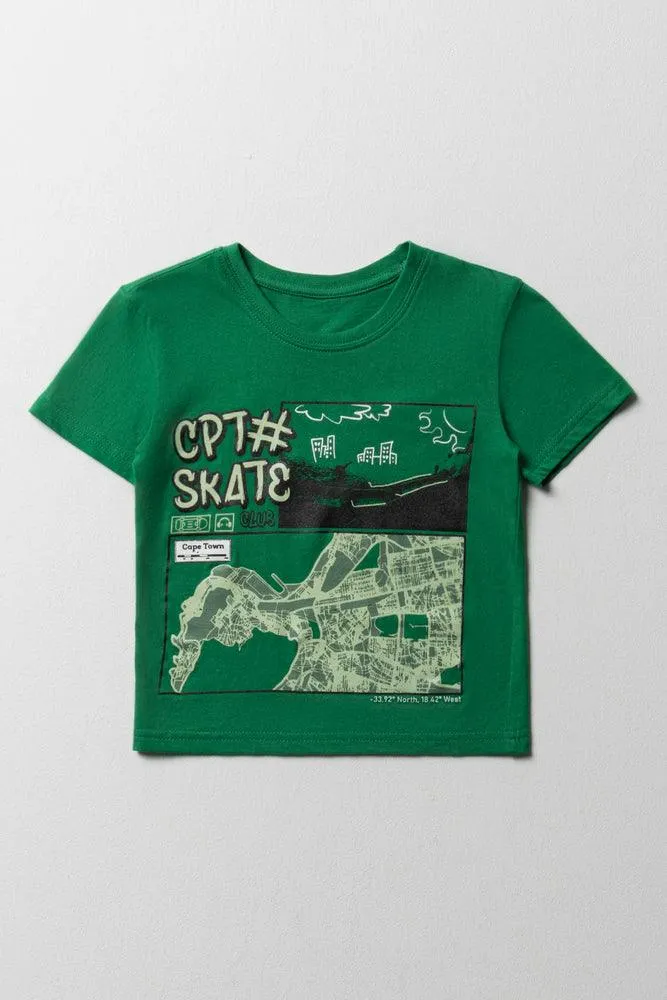 Printed Skater T-Shirt Grey Bright Green