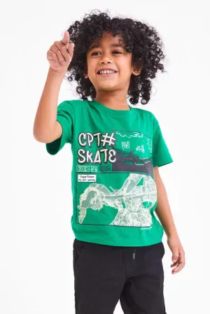 Printed Skater T-Shirt Grey Bright Green