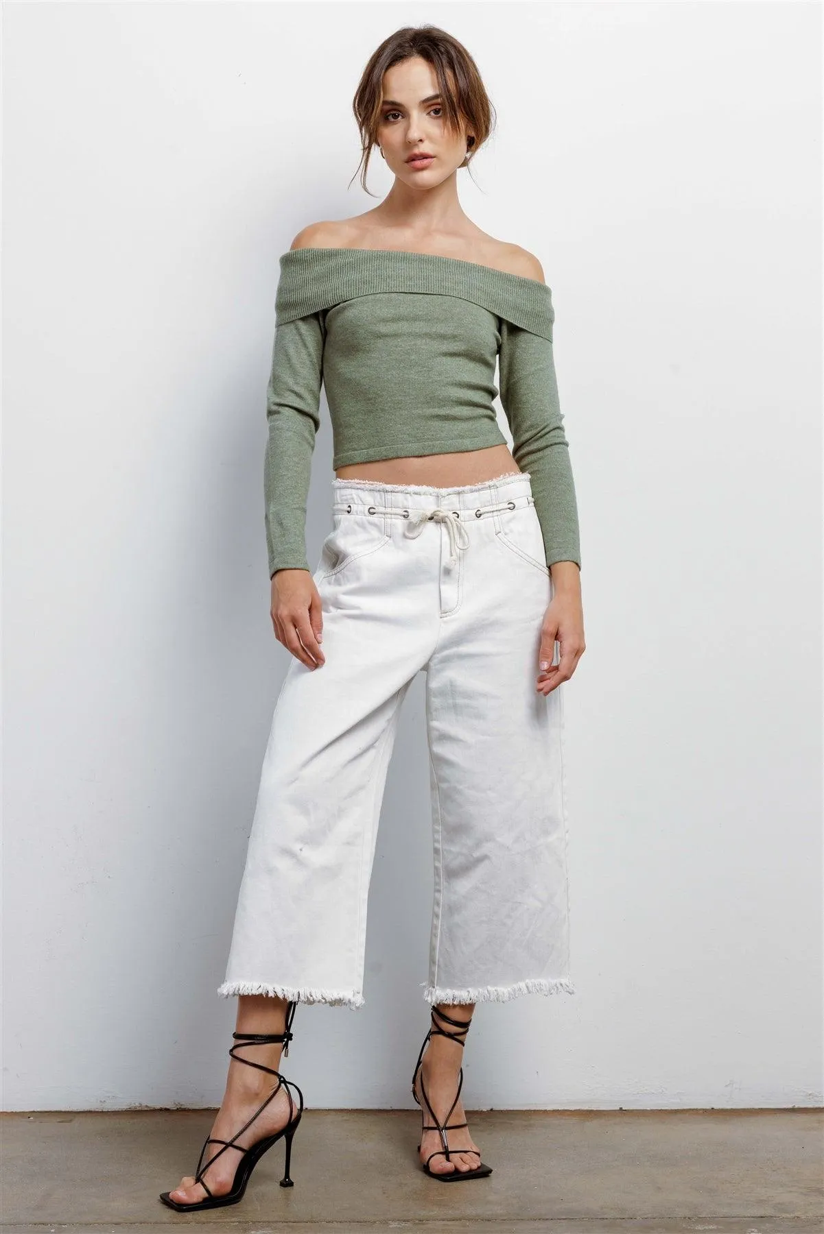 Sage Knit Off-The-Shoulder Long Sleeve Top /3-2-1