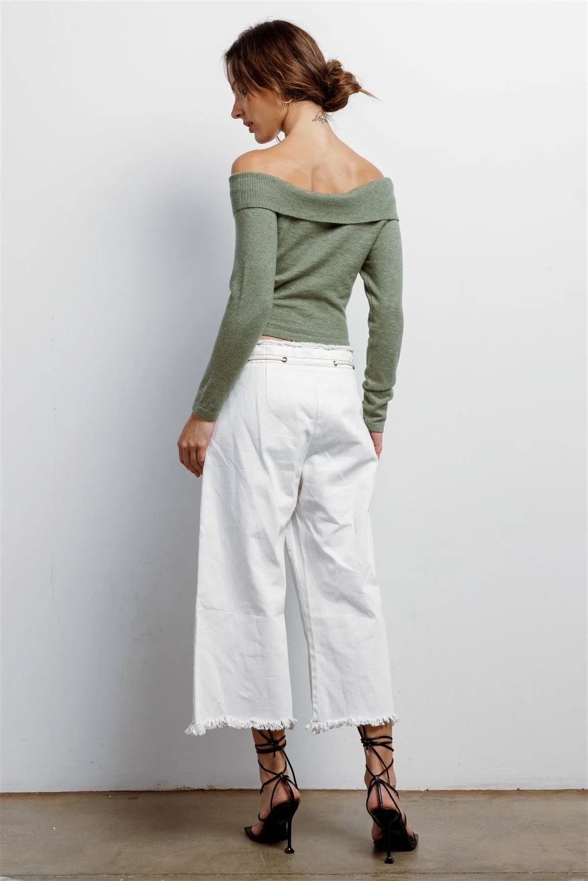 Sage Knit Off-The-Shoulder Long Sleeve Top /3-2-1