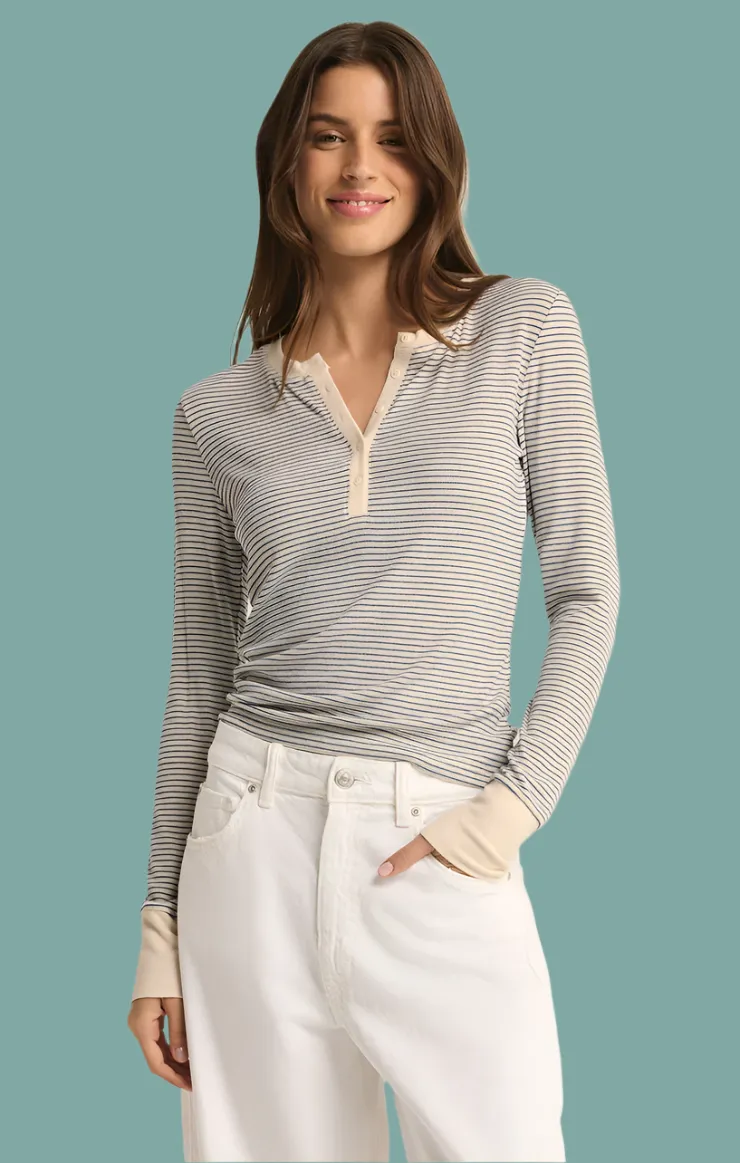 Scarlett Stripe Rip Henley Top