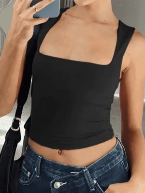 Simple Black Cropped Tank Top