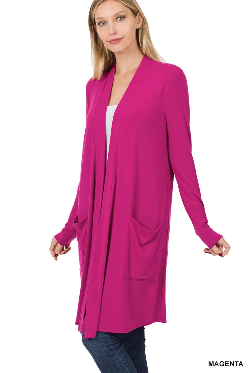 Slouchy Pocket Open Cardigan - Magenta