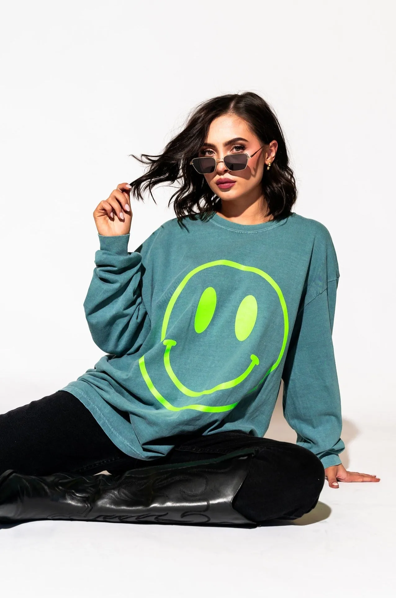 The World Needs Your Magic Oversized Long Sleeve Tee in Sage   Neon