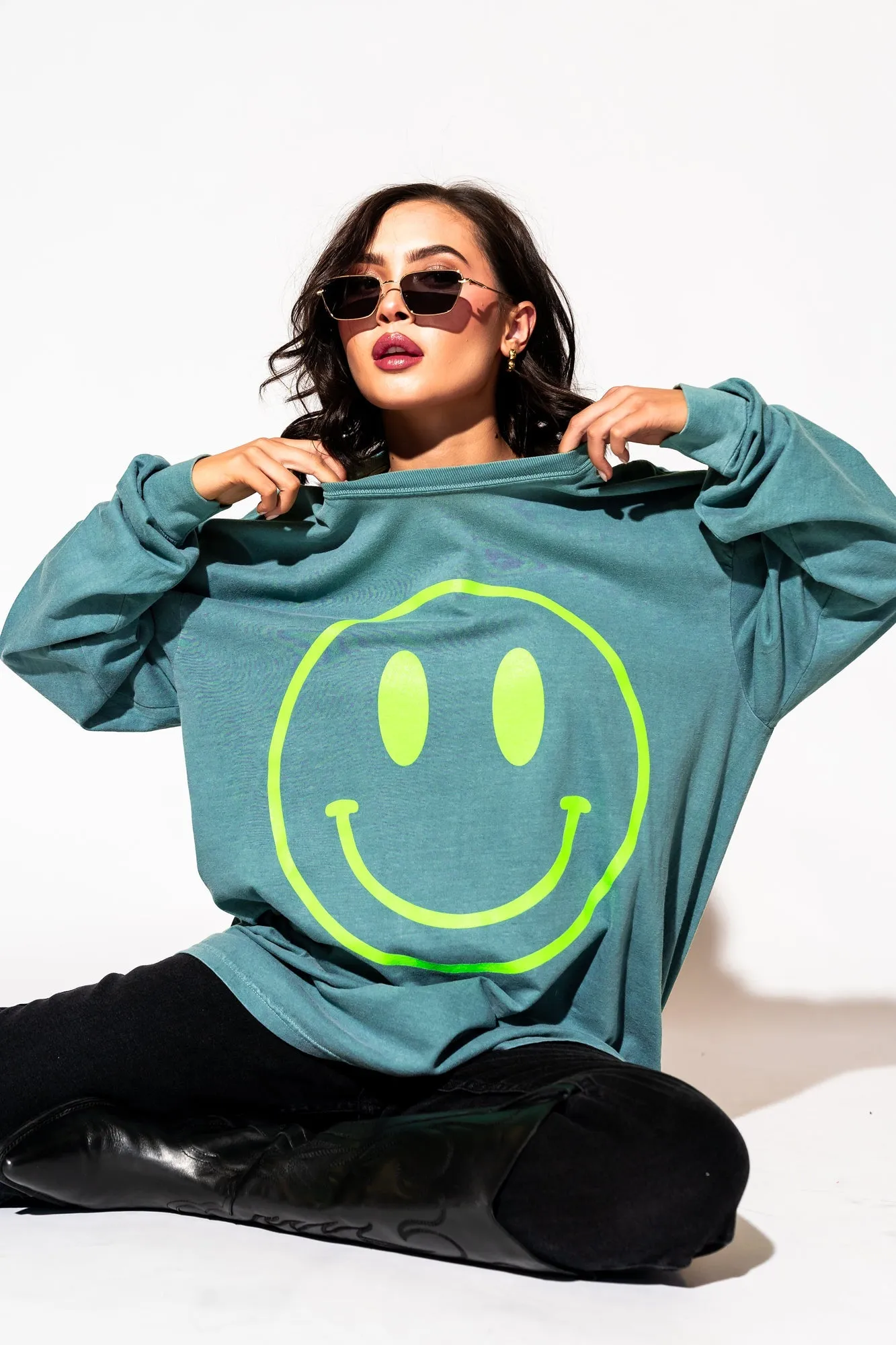 The World Needs Your Magic Oversized Long Sleeve Tee in Sage   Neon