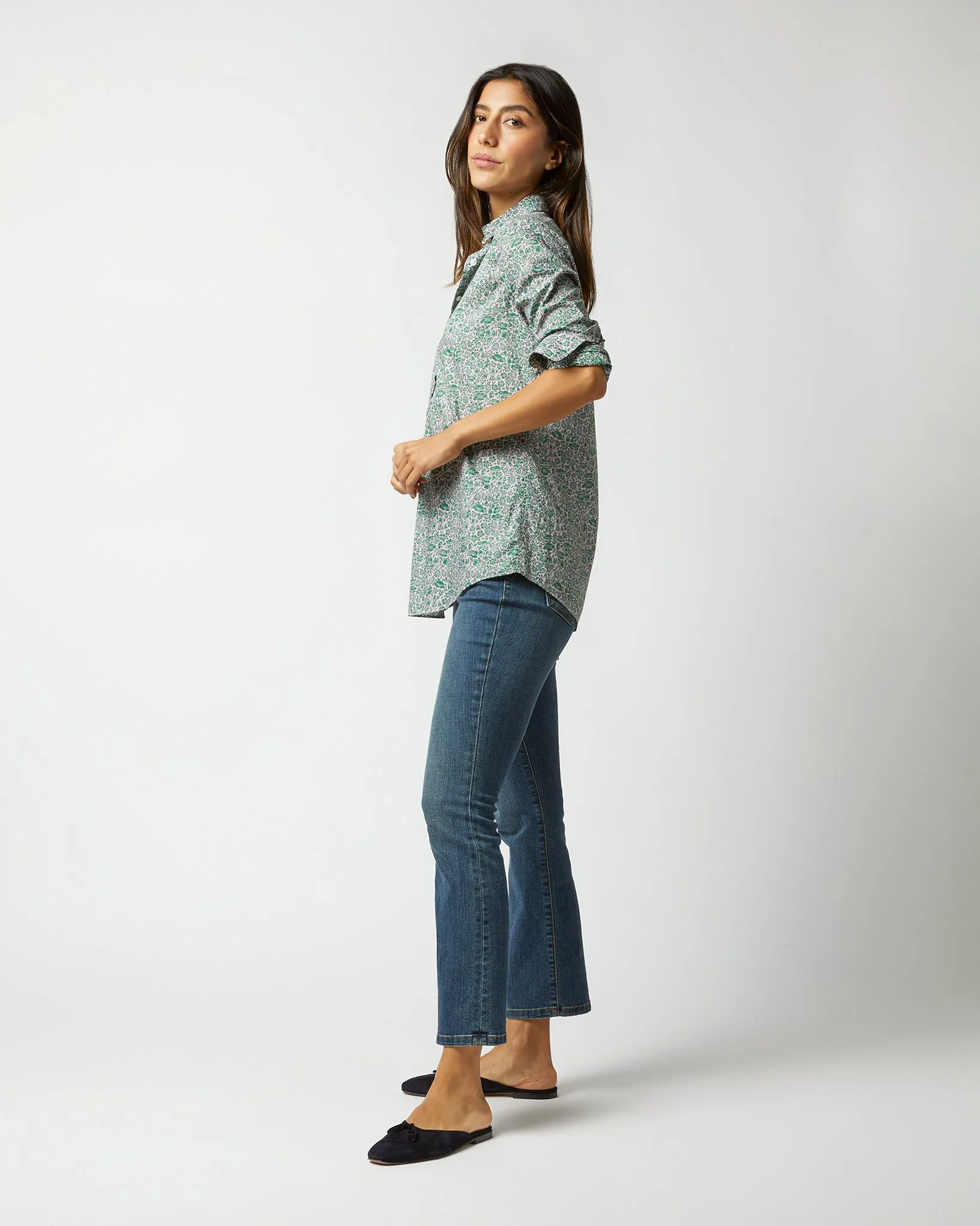 Tomboy Popover Shirt in Green/Rose Poppy Day Liberty Fabric