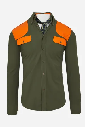 Upland Performance Field Shirt in Green with Blaze Orange