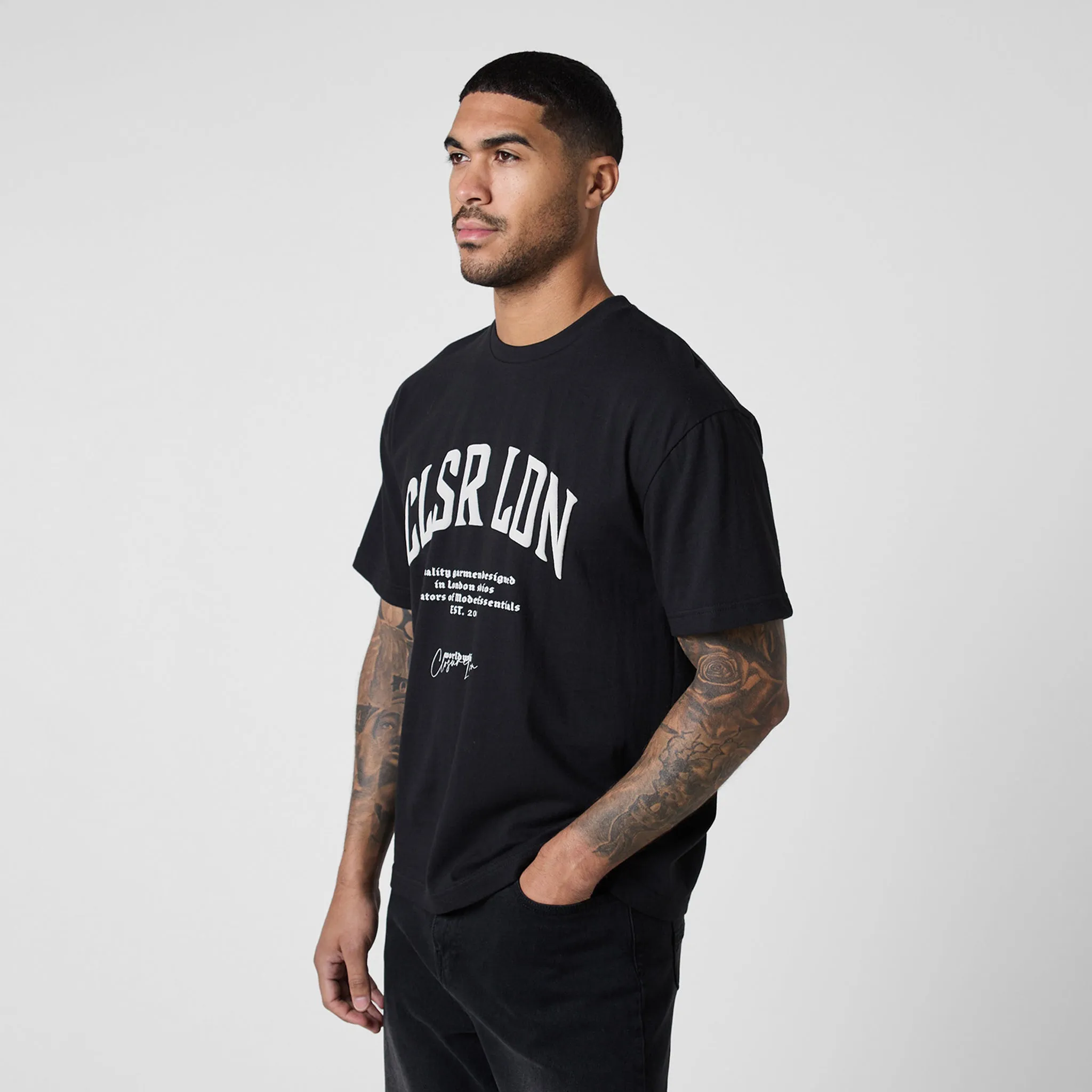 Varsity Stacked Relaxed Fit T-Shirt | Black