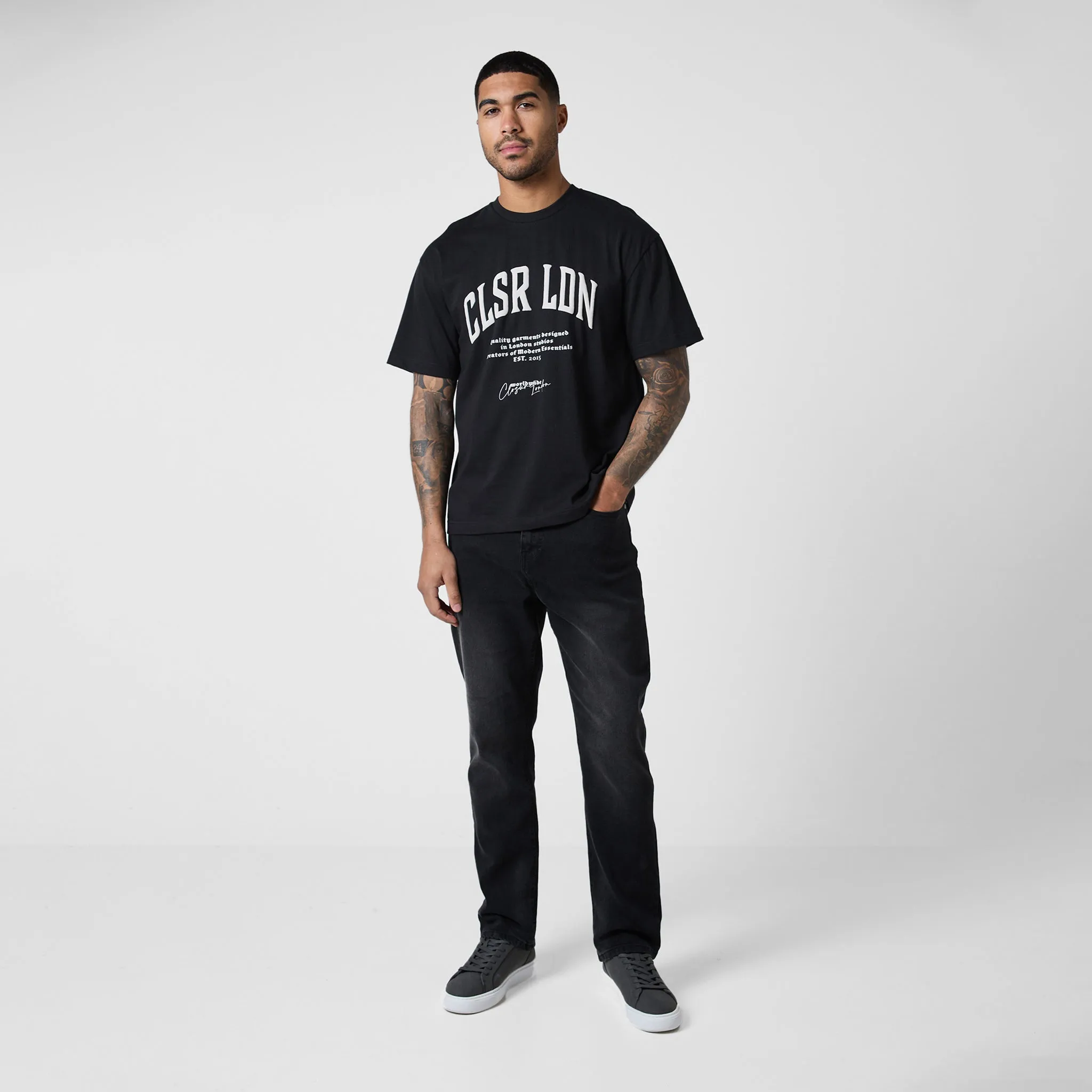 Varsity Stacked Relaxed Fit T-Shirt | Black