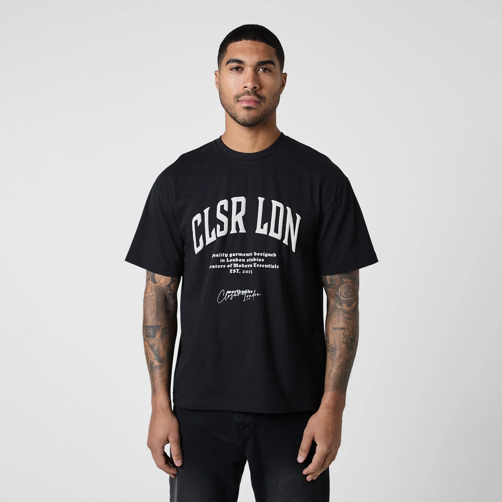 Varsity Stacked Relaxed Fit T-Shirt | Black