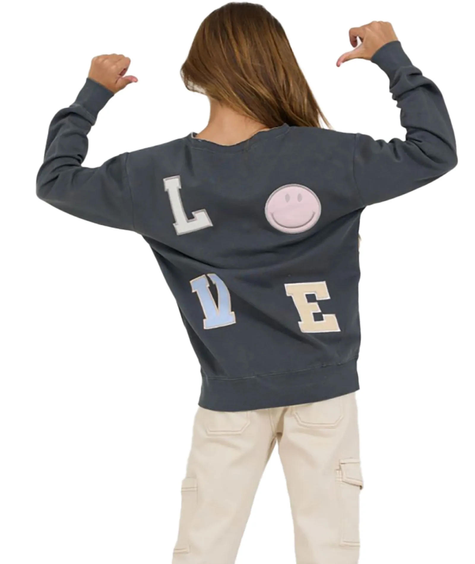 Vintage Havana Girls Love Letters Off Shoulder Crew Sweatshirt