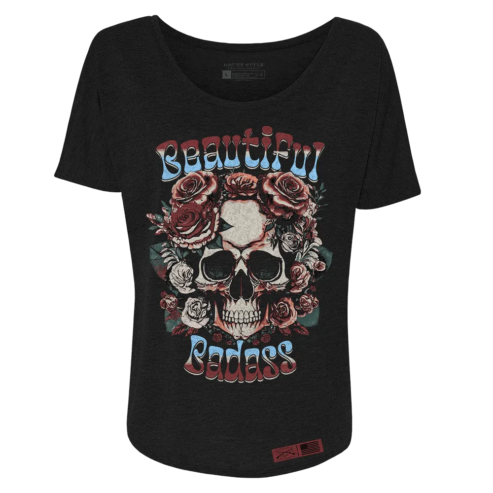 Women's Beautiful Badass Floral Slouchy T-Shirt - Black