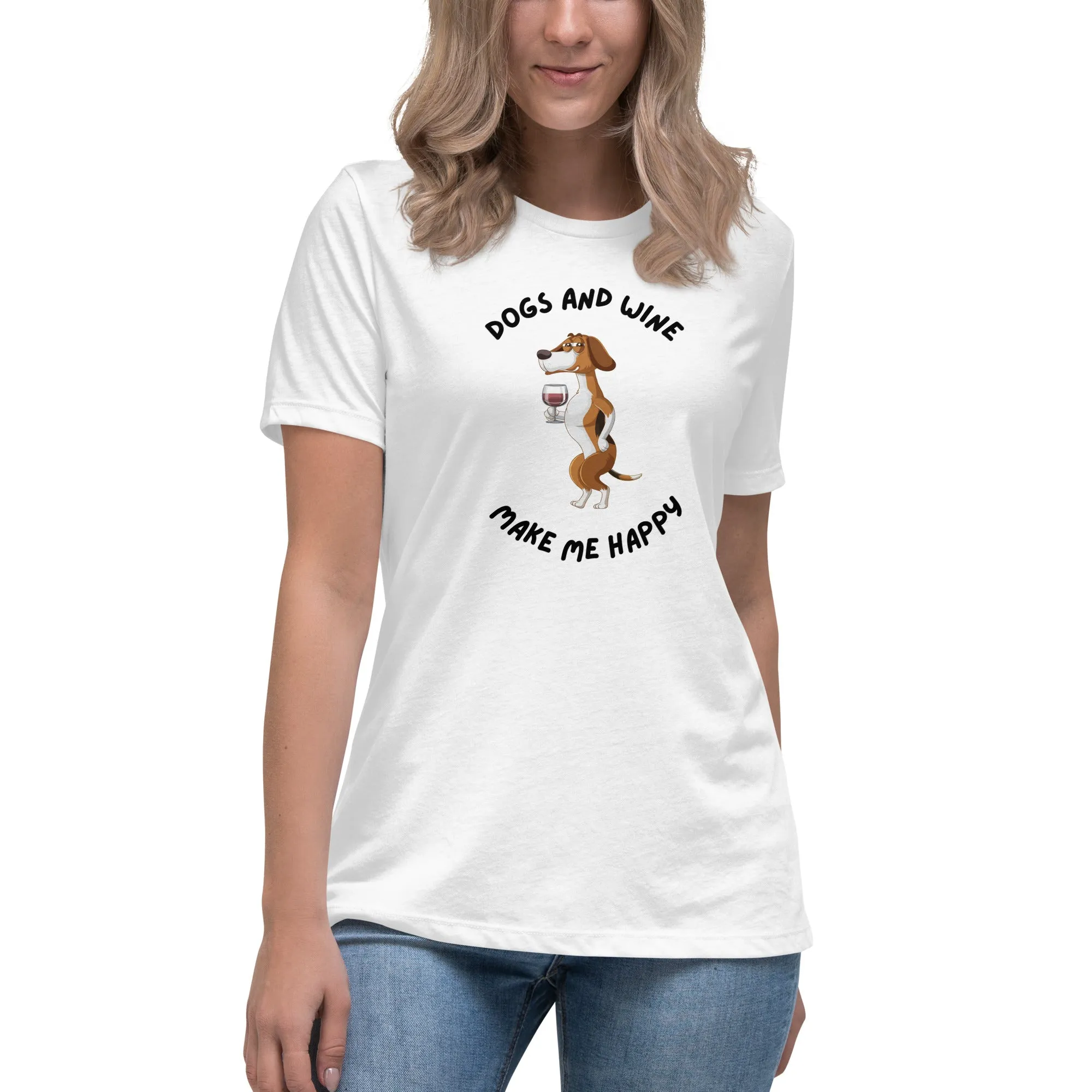 Women's Premium Cotton Relaxed T-Shirt - Dogs & Wine Make Me Happy