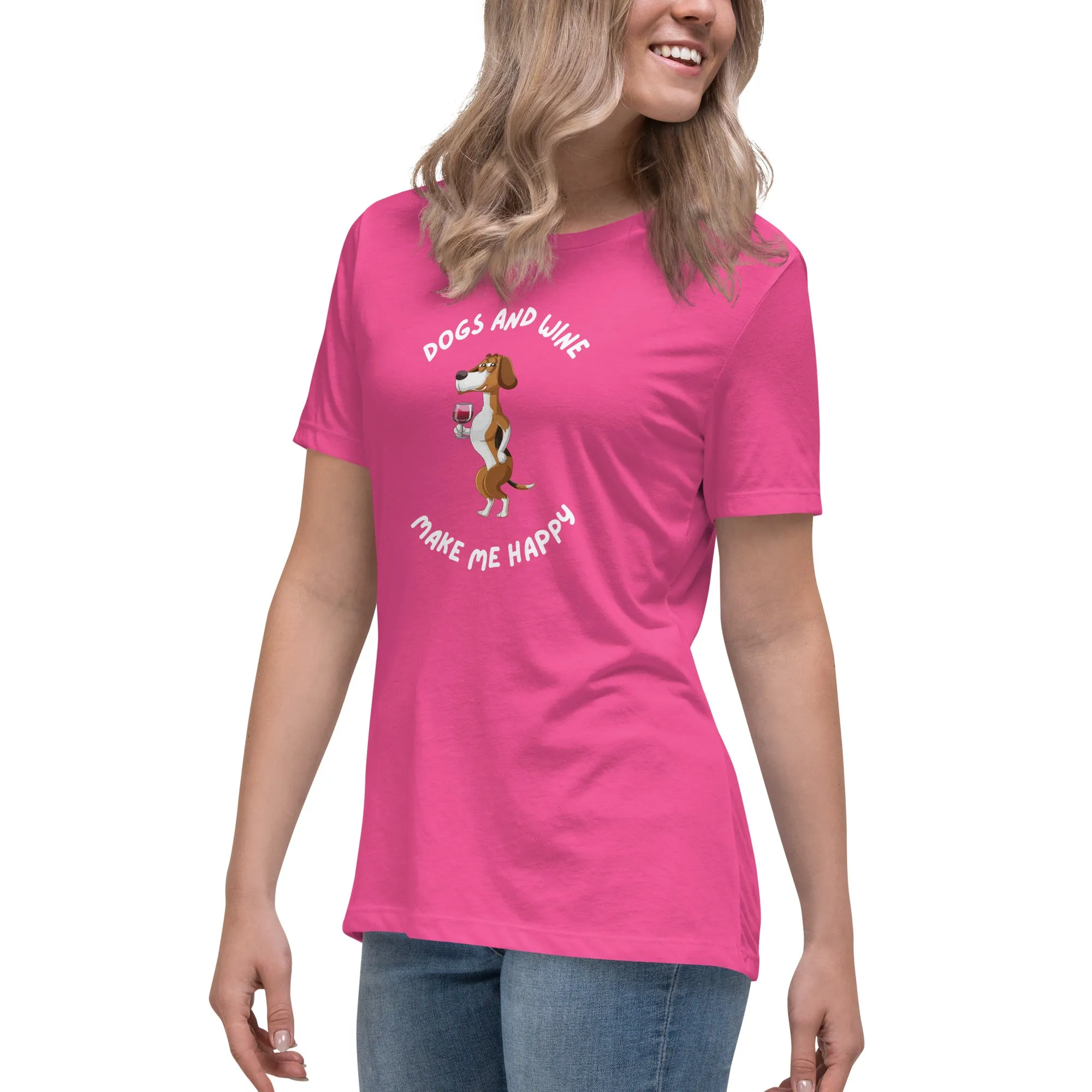 Women's Premium Cotton Relaxed T-Shirt - Dogs & Wine Make Me Happy