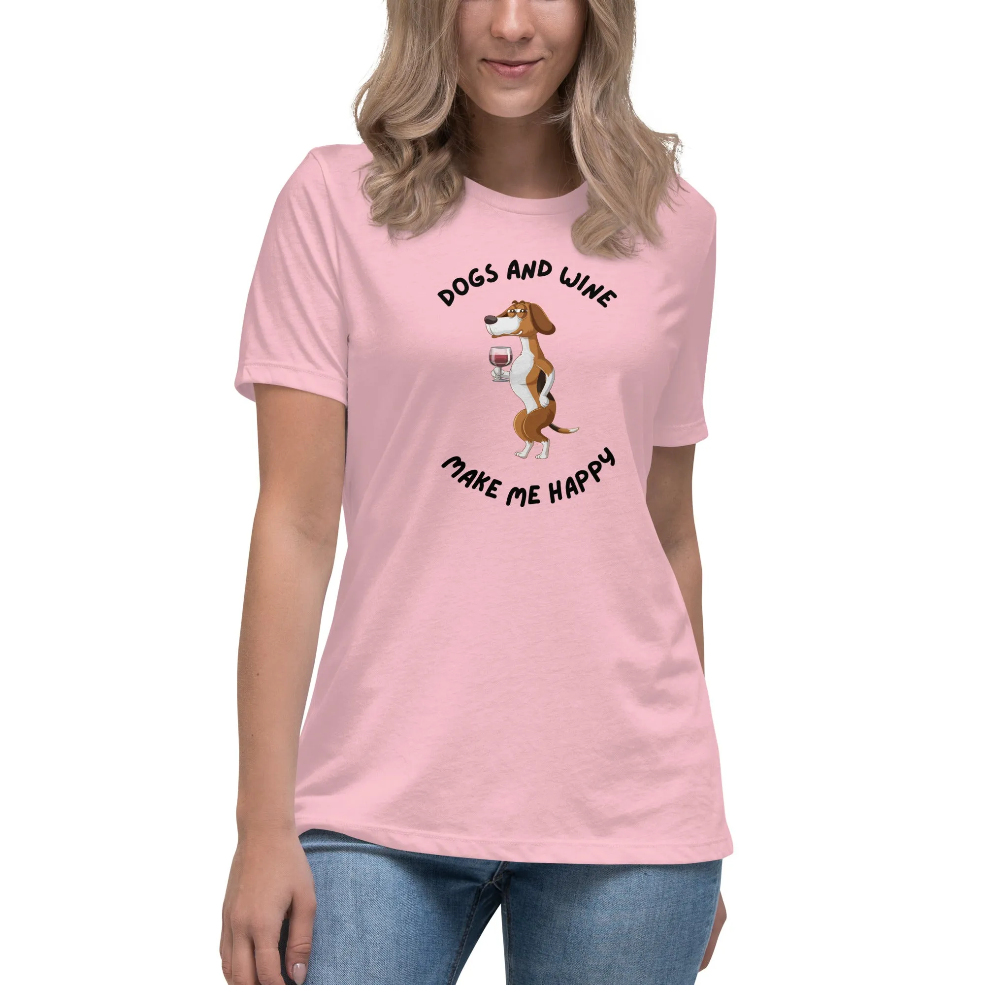 Women's Premium Cotton Relaxed T-Shirt - Dogs & Wine Make Me Happy