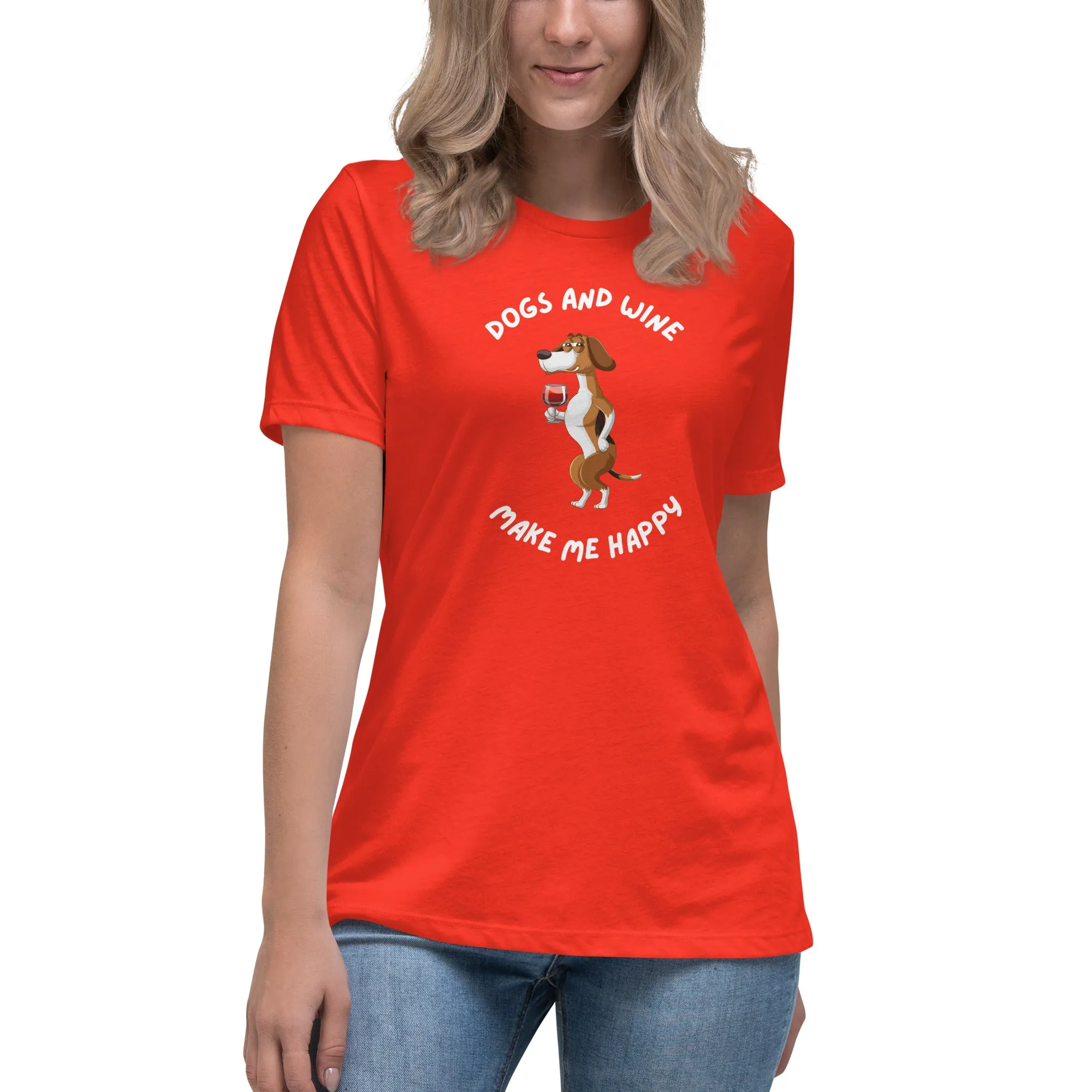 Women's Premium Cotton Relaxed T-Shirt - Dogs & Wine Make Me Happy