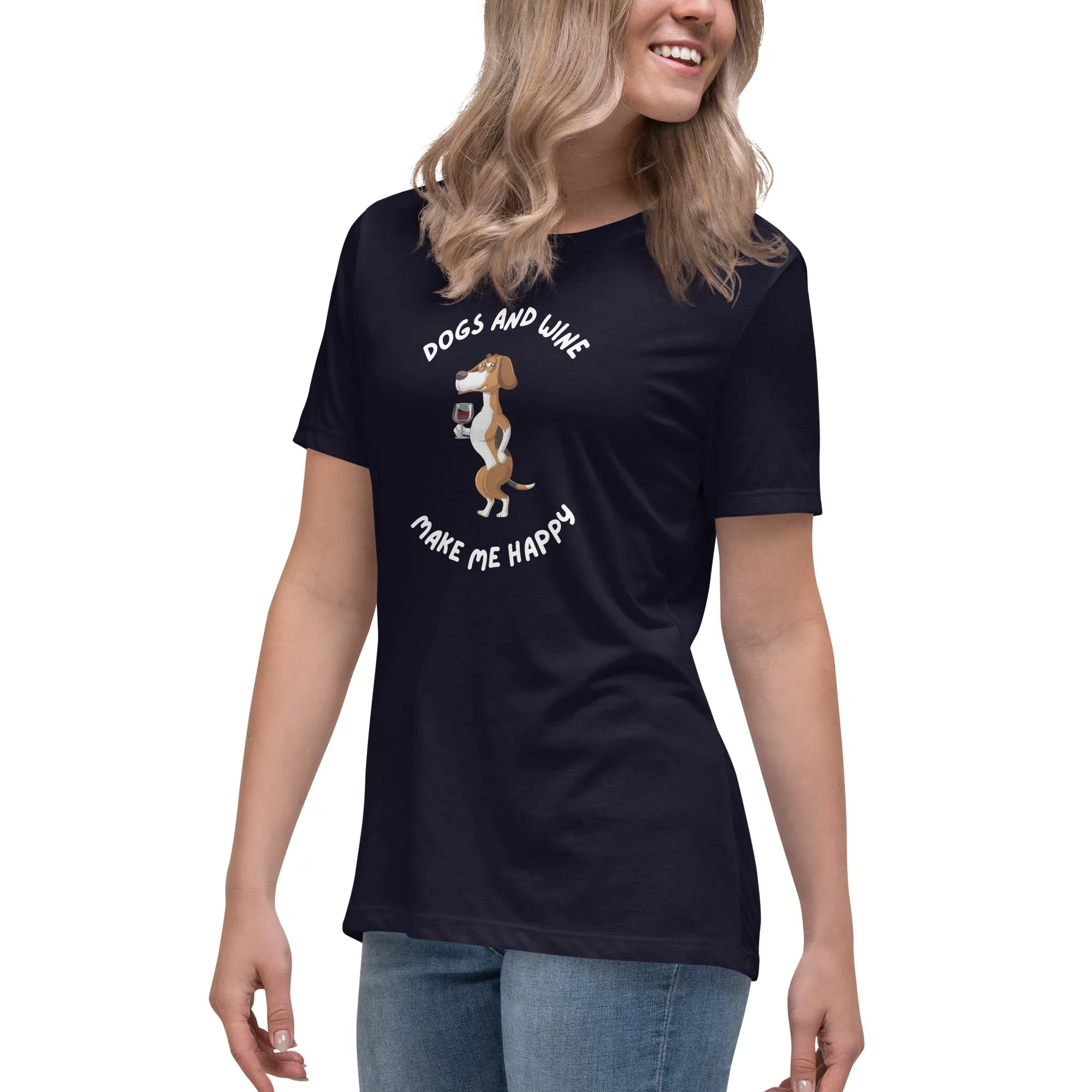 Women's Premium Cotton Relaxed T-Shirt - Dogs & Wine Make Me Happy